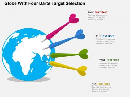 Globe with four darts target selection flat powerpoint design
