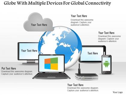 Globe with multiple devices for global connectivity ppt slides