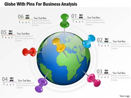 Globe with pins for business analytics ppt presentation slides