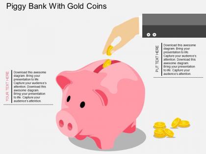 Gm piggy bank with gold coins flat powerpoint design