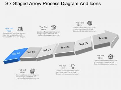 Gn six staged arrow process diagram and icons powerpoint template