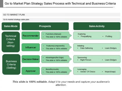 Go to market plan strategy sales process with technical and business criteria