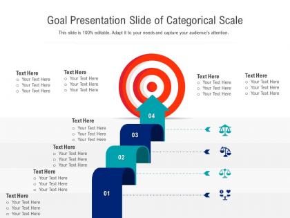 Goal presentation slide of categorical scale infographic template