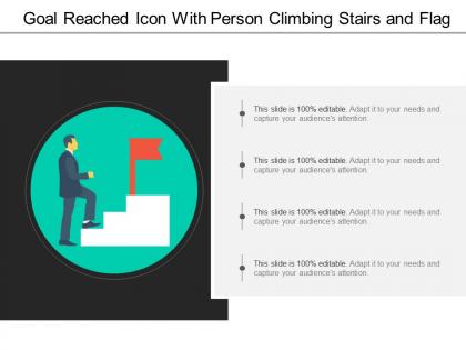 Goal reached icon with person climbing stairs and flag