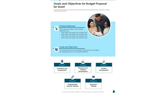 Goals And Objectives For Budget Proposal For Grant One Pager Sample Example Document