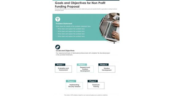 Goals And Objectives For Non Profit Funding Proposal One Pager Sample Example Document