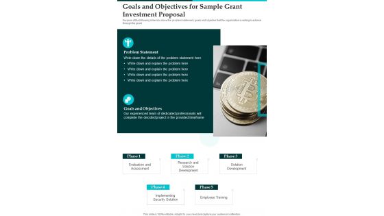 Goals And Objectives For Sample Grant Investment Proposal One Pager Sample Example Document