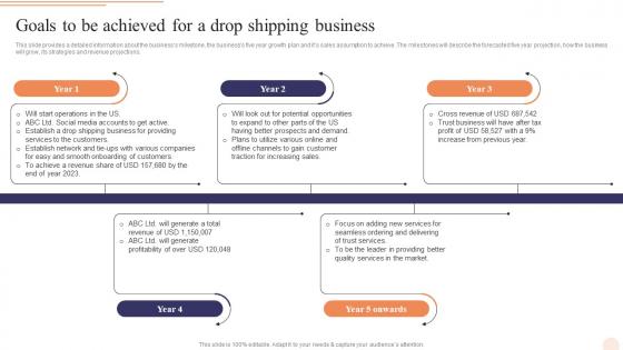Goals To Be Achieved For A Drop Shipping E Commerce Drop Shipping Business Plan BP SS