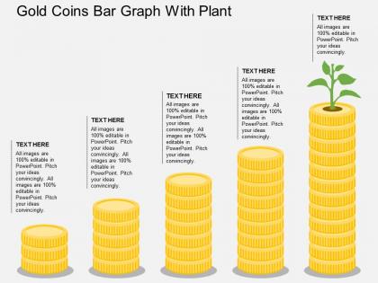 Gold coins bar graph with plant flat powerpoint design