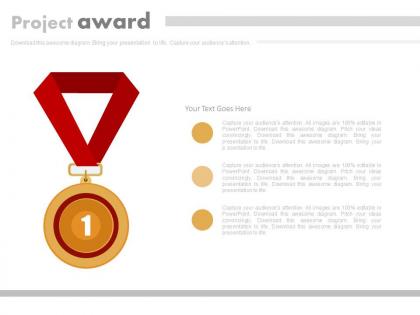 Gold medal with project award success powerpoint slides
