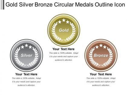 Gold silver bronze circular medals outline icon