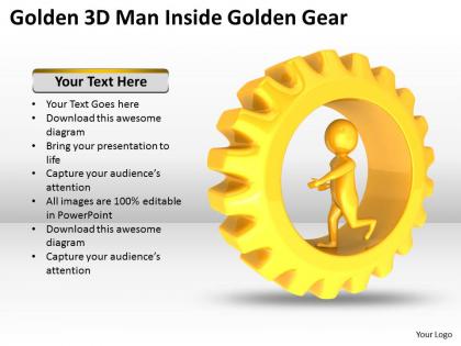 Golden 3d man inside golden gear ppt graphics icons powerpoint