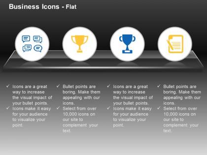 Golden blue trophy report formation talking bubbles ppt icons graphics