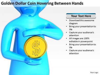 Golden dollar coin hovering between hands ppt graphics icons powerpoint