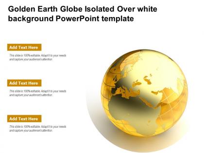 Golden earth globe isolated over white background powerpoint template