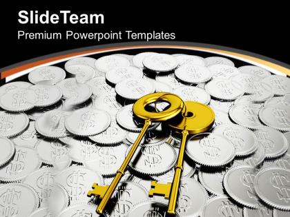Golden keys on coins security powerpoint templates ppt themes and graphics 0213