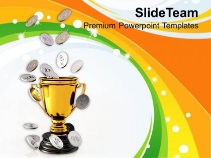 Golden trophy and coins winner business powerpoint templates ppt themes and graphics 0213