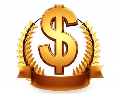 Golden trophy with dollar symbol stock photo