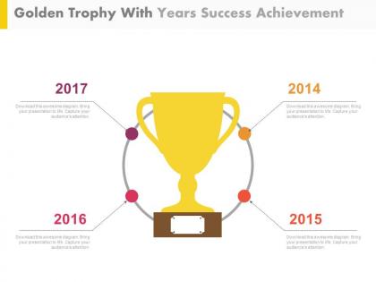Golden trophy with years success achievement powerpoint slides