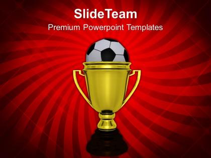 Golden winner trophy with soccer ball powerpoint templates ppt themes and graphics 0113
