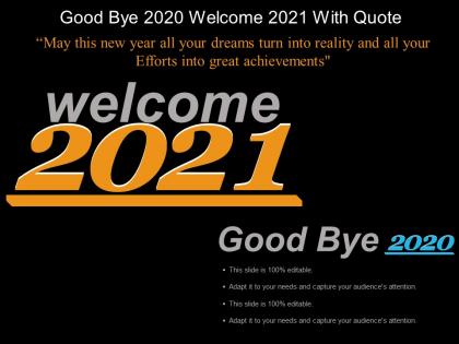 Good bye 2020 welcome 2021 with quote example of ppt