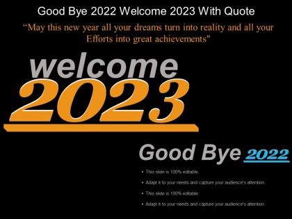 Good bye 2022 welcome 2023 with quote example of ppt