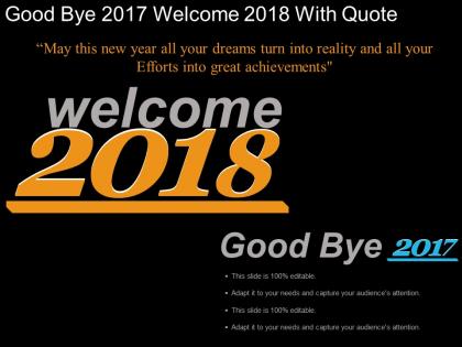 Goodbye 2017 welcome 2018 with quote example of ppt