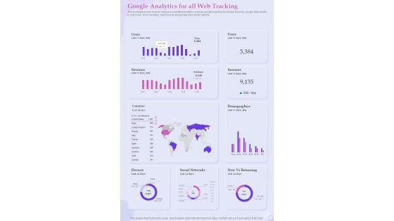 Google Analytics For All Web Tracking One Pager Sample Example Document