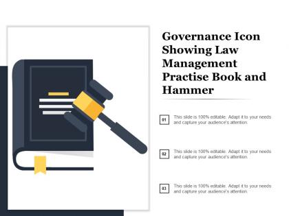 Governance icon showing law management practice book and hammer