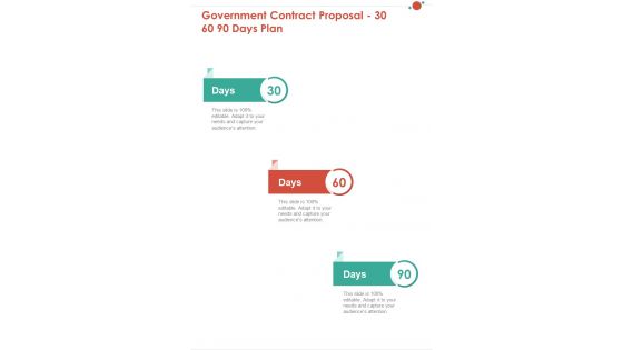 Government Contract Proposal 30 60 90 Days Plan One Pager Sample Example Document
