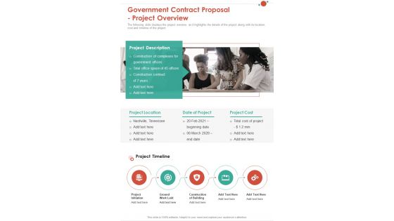 Government Contract Proposal Project Overview One Pager Sample Example Document