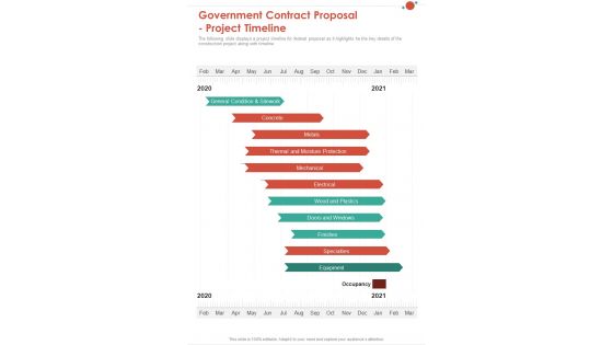 Government Contract Proposal Project Timeline One Pager Sample Example Document