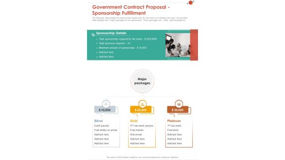Government Contract Proposal Sponsorship Fulfillment One Pager Sample Example Document