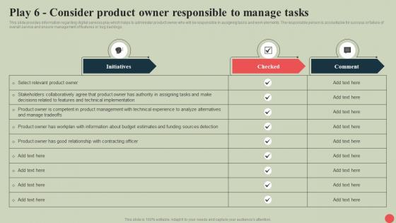 Government Digital Services Play 6 Consider Product Owner Responsible To Manage Tasks