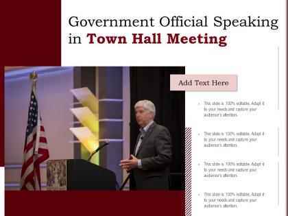 Government official speaking in town hall meeting