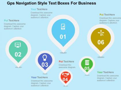 Gps navigation style text boxes for business flat powerpoint design