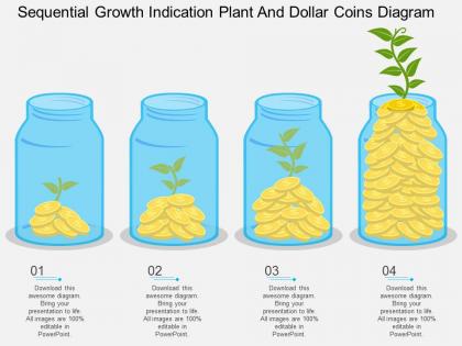 Gr sequential growth indication plant and dollar coins diagram flat powerpoint design