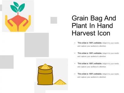 Grain bag and plant in hand harvest icon