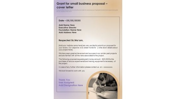 Grant For Small Business Proposal Cover Letter One Pager Sample Example Document