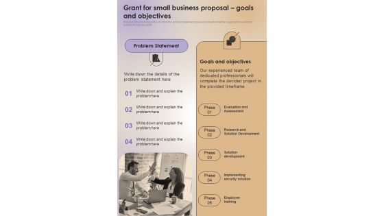 Grant For Small Business Proposal Goals And Objectives One Pager Sample Example Document
