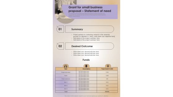 Grant For Small Business Proposal Statement Of Need One Pager Sample Example Document