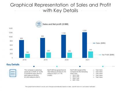 Graphical representation of sales and profit with key details