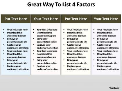 Great way to list 4 factors editable powerpoint slides templates