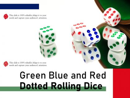 Green blue and red dotted rolling dice