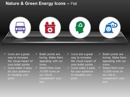 Green car battery recycling nuclear power ppt icons graphics