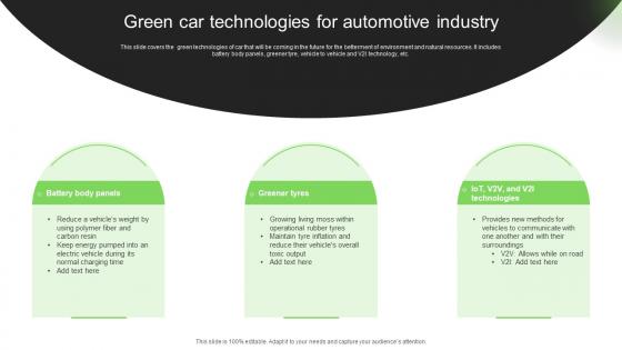 Green Car Technologies For Automotive Industry