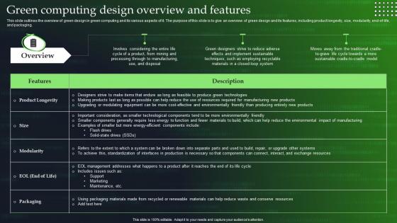 Green Computing Design Overview And Featuresgreen Cloud Computing