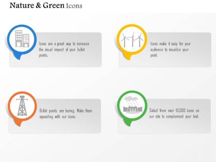 Green energy icons with windmill towers and building editable icons