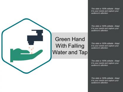 Green hand with falling water and tap