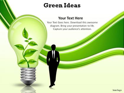 Green ideas bulb recycle rechargeable enegry slides presentation diagrams templates powerpoint info graphics